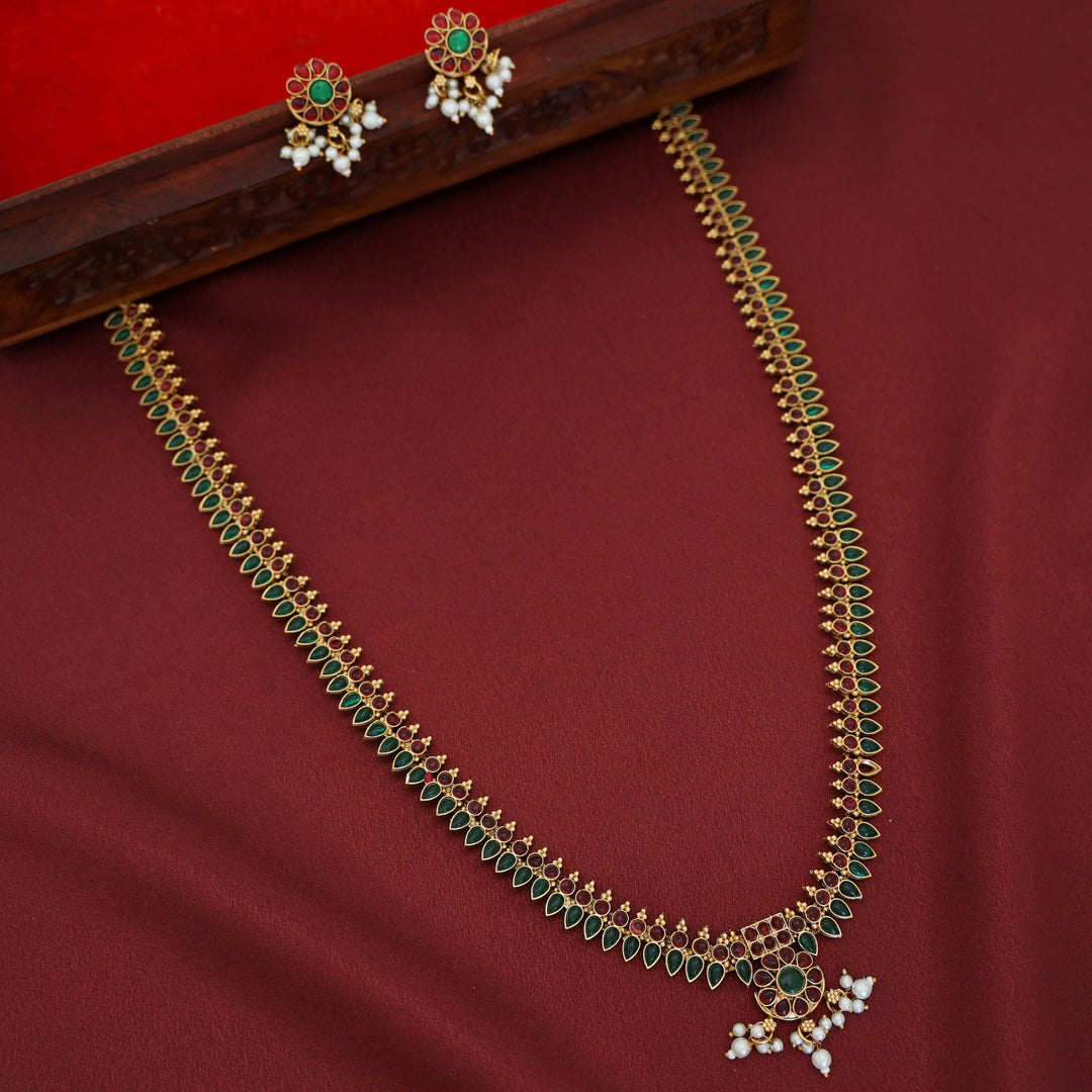 Rudeera Floral Palakka Long Neckpiece With Earring