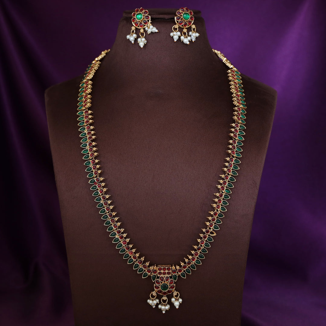 Rudeera Floral Palakka Long Neckpiece With Earring