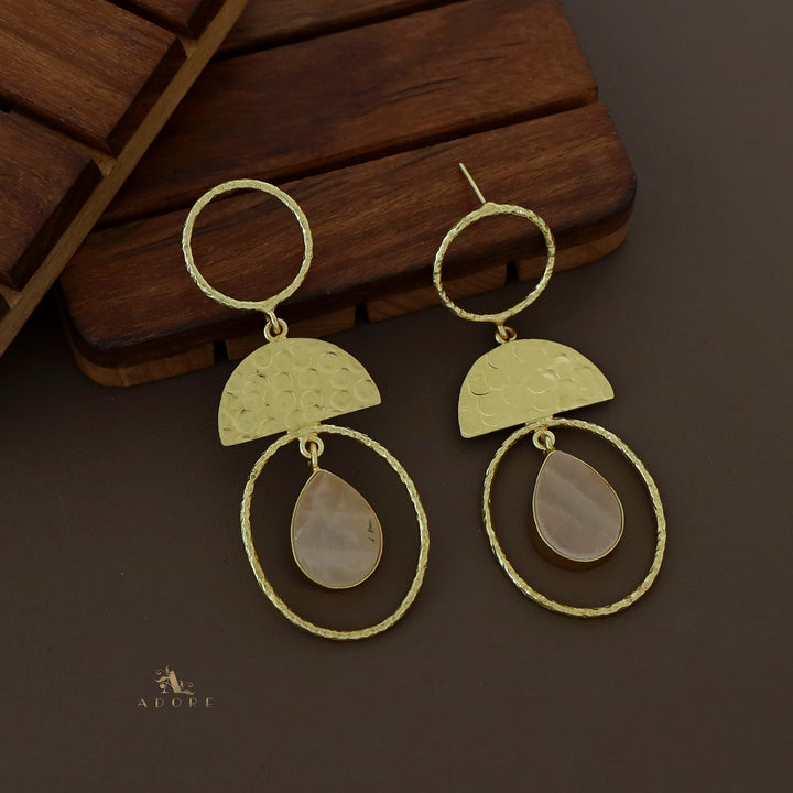 Golden Hammered Dual Circle + Semicircle Earring
