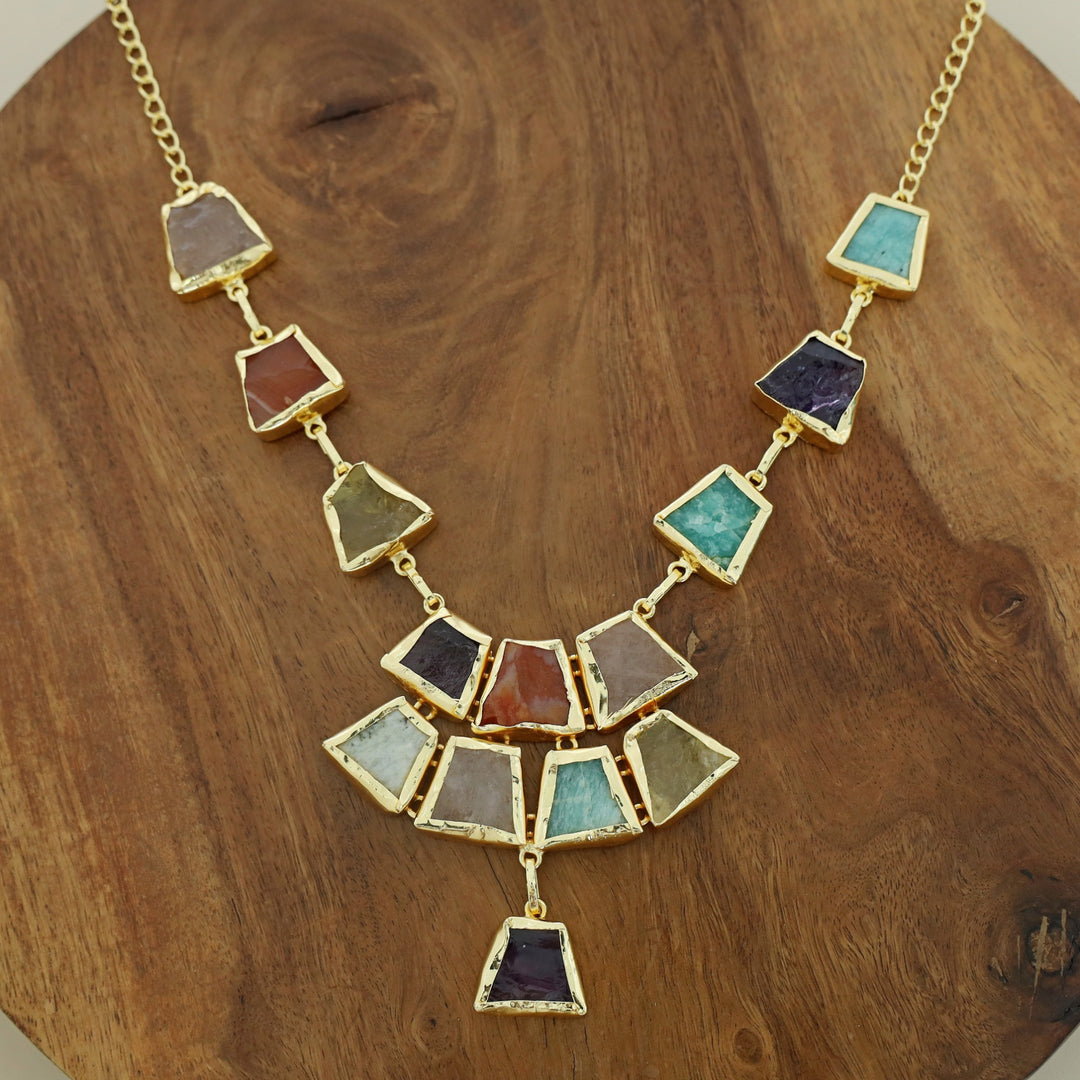 Litty Golden Multicolour Raw Stone Neckpiece