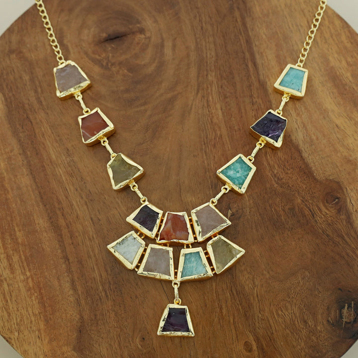 Litty Golden Multicolour Raw Stone Neckpiece