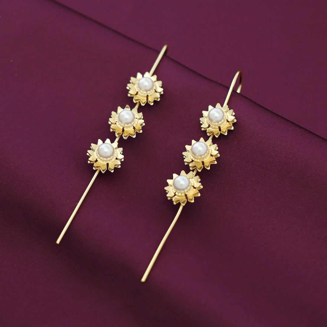 Yasmin Golden Tri Flower Pearl Ear - Cuff (Set Of 2)