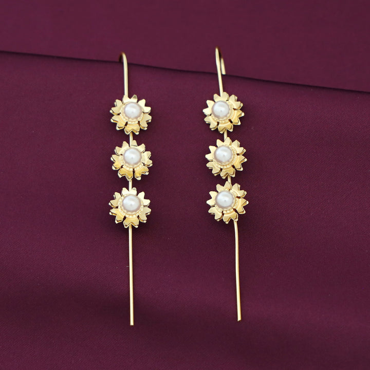 Yasmin Golden Tri Flower Pearl Ear - Cuff (Set Of 2)
