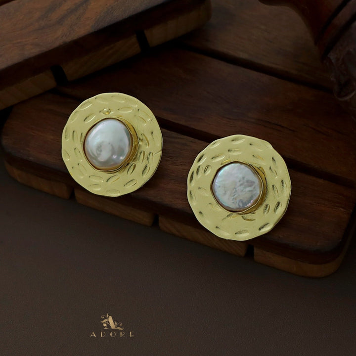 Liora Golden Plated Round Baroque Earring
