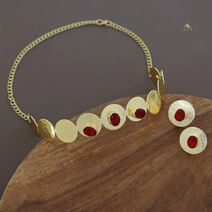 Golden Circle + Glossy Oval Choker With Earring