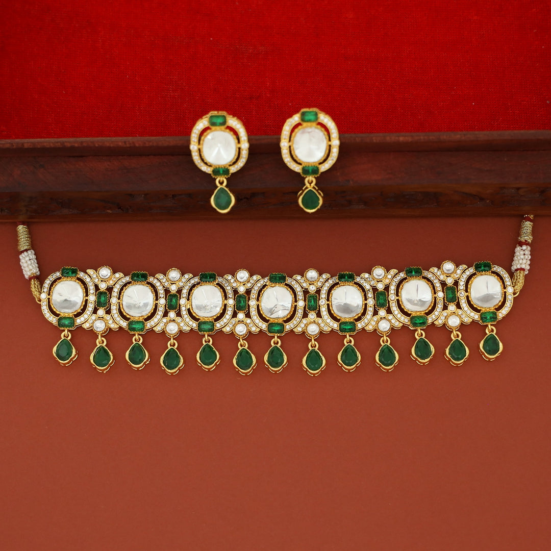Premium Charmee 7 Kundan Drop Choker With Earring