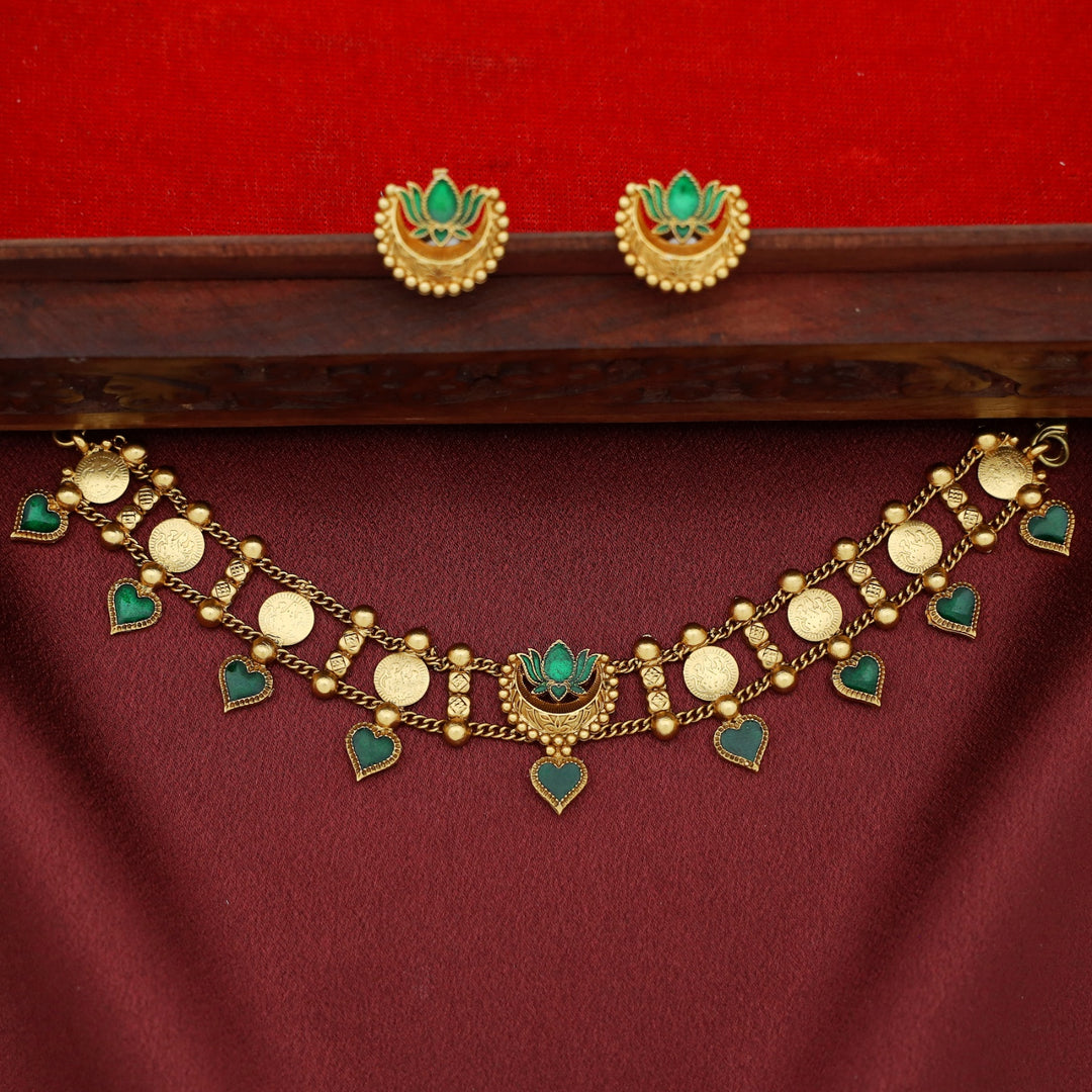 Ruhini 2 Layer Kashi Enamel Lotus Choker with Earring