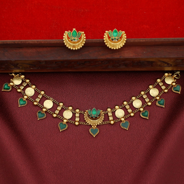 Ruhini 2 Layer Kashi Enamel Lotus Choker with Earring