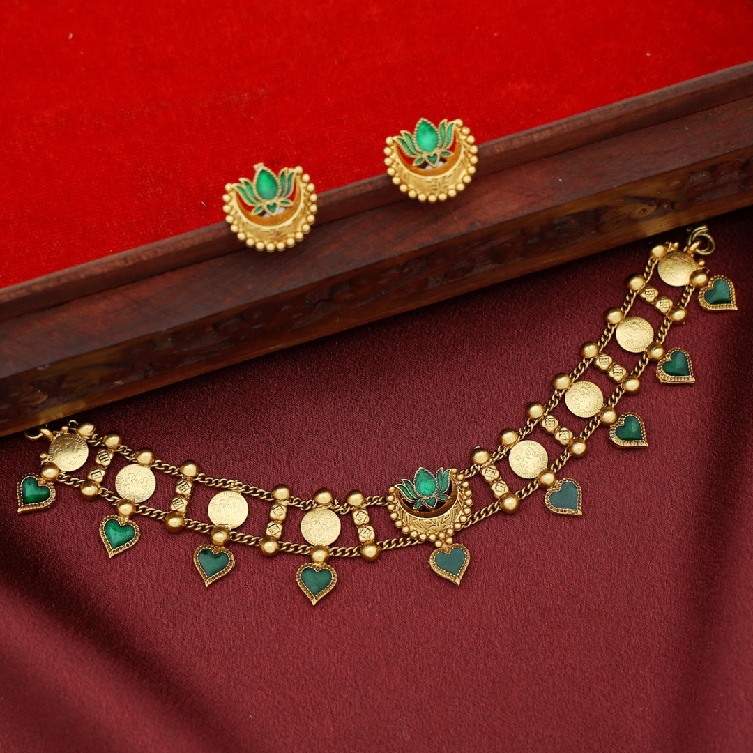 Ruhini 2 Layer Kashi Enamel Lotus Choker with Earring