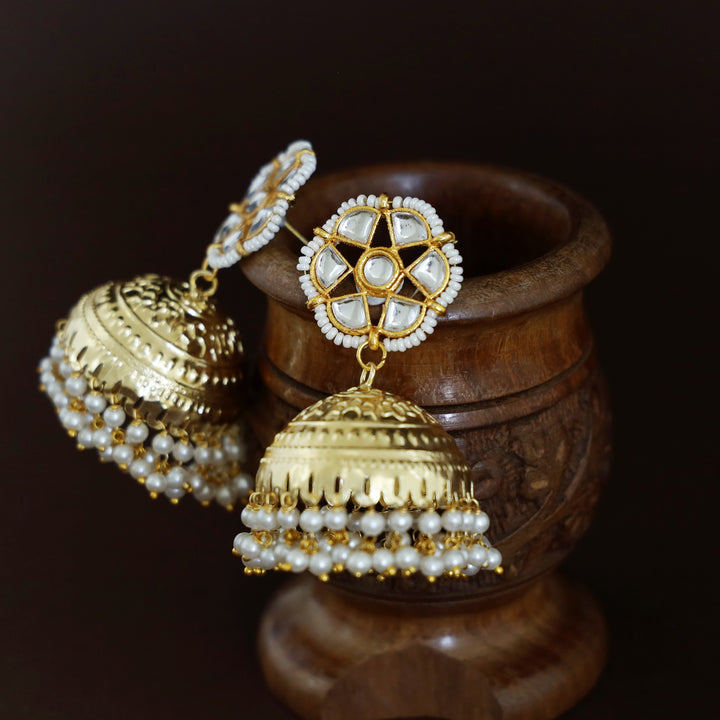 Aliza Floral Kundan Cluster Pearl Jhumka