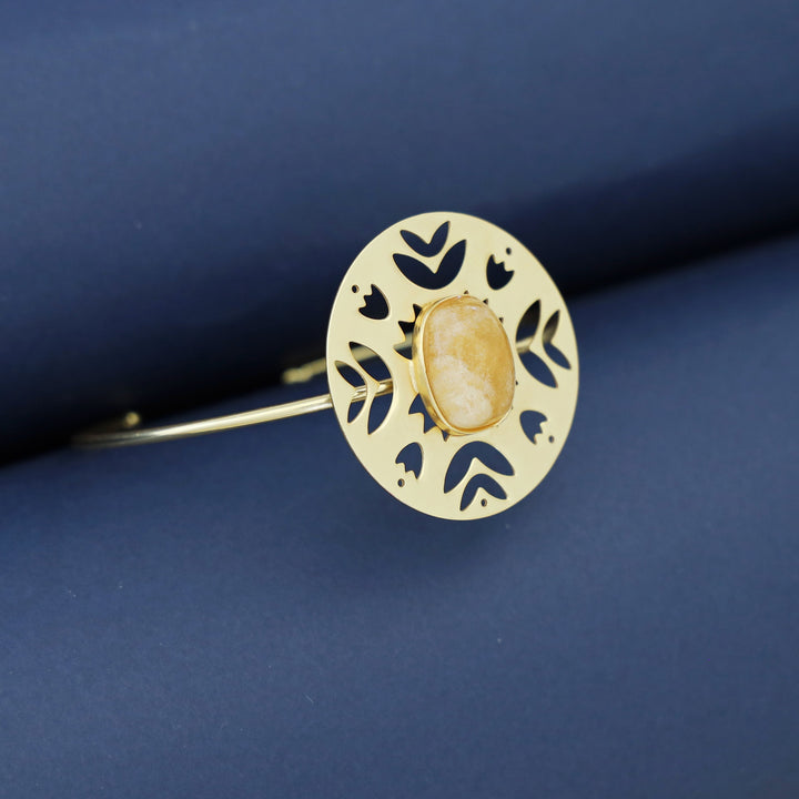 Abhira Golden Circle Oval Natural Stone Bangle