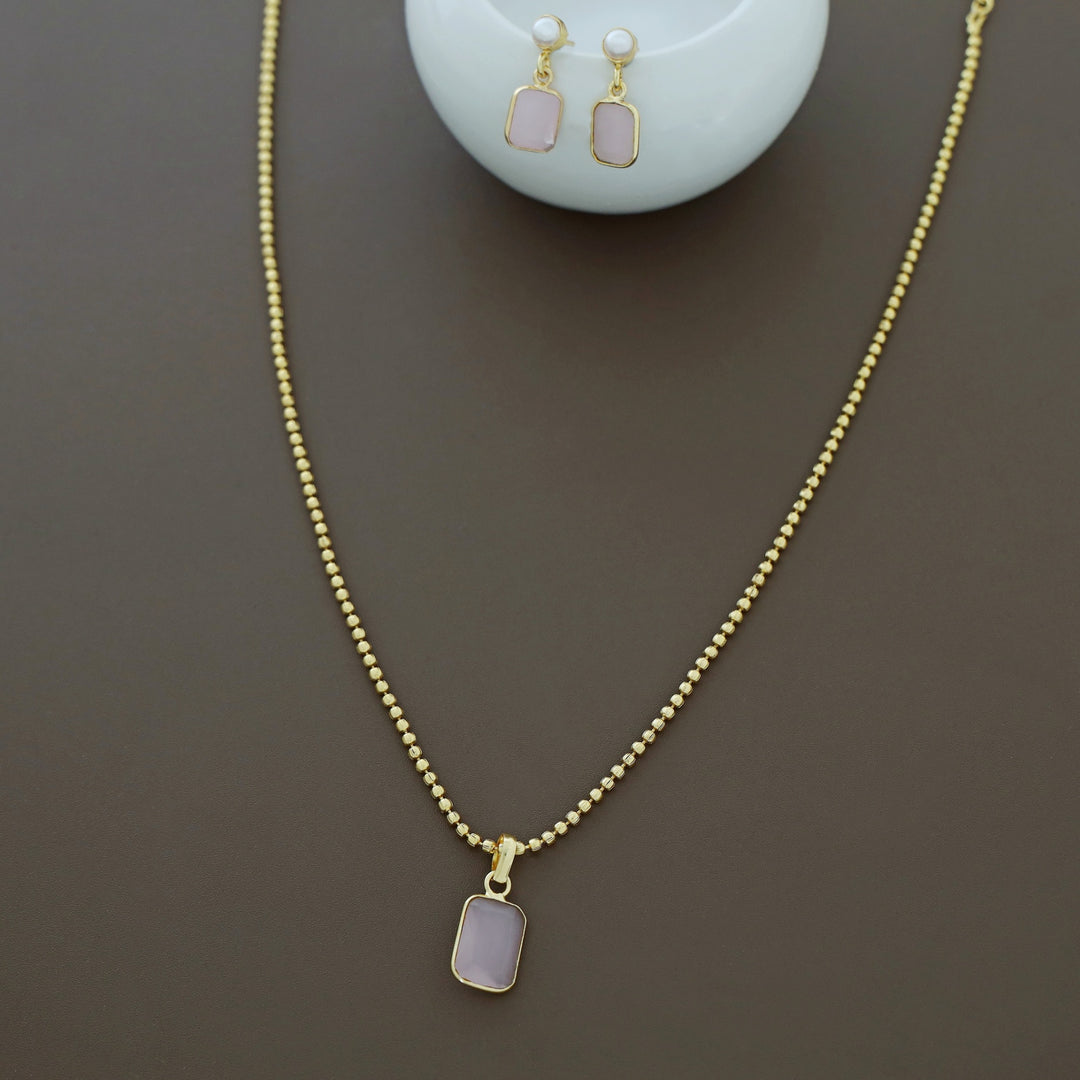 Glossy Rectangle Ball Chain Neckpiece with Pearl Earring