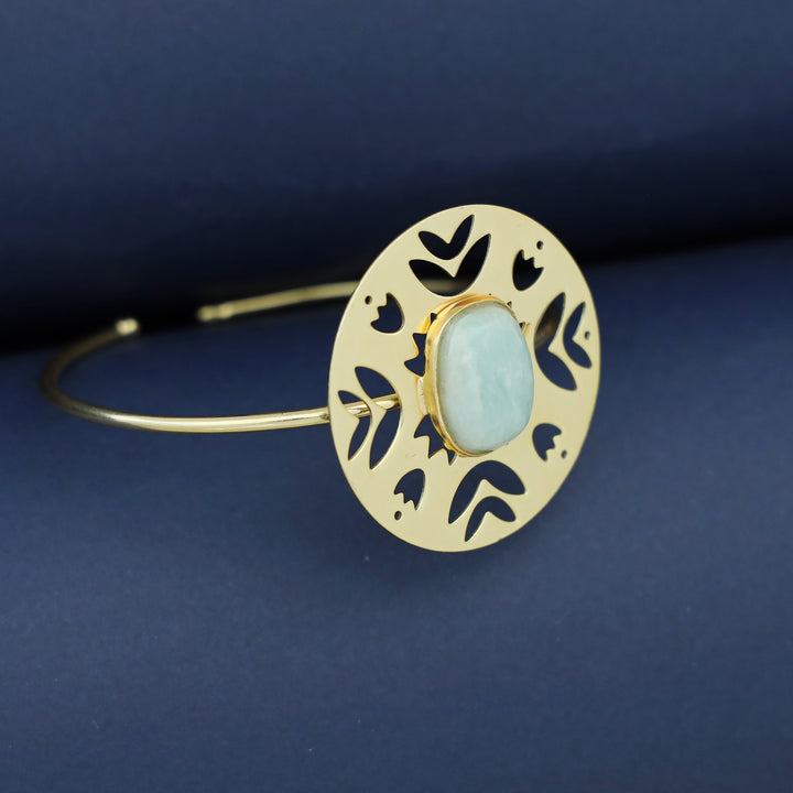Abhira Golden Circle Oval Natural Stone Bangle