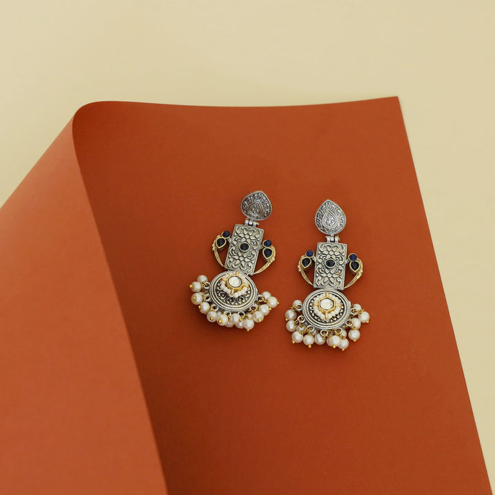 Chansy Drop Rectangle & Circle Pearl Earring