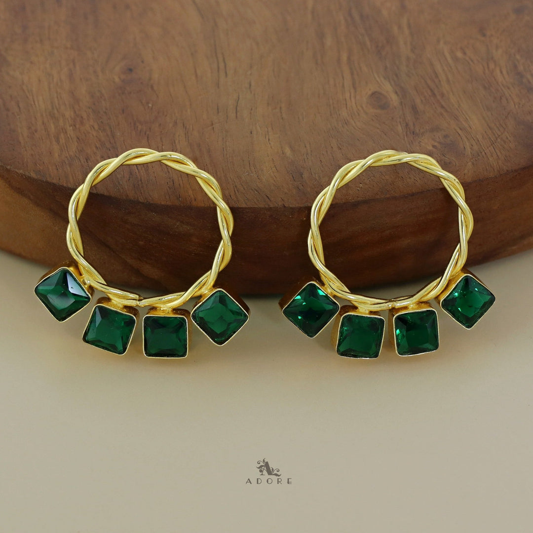 Reiza Twisted Circle Glossy Square Earring