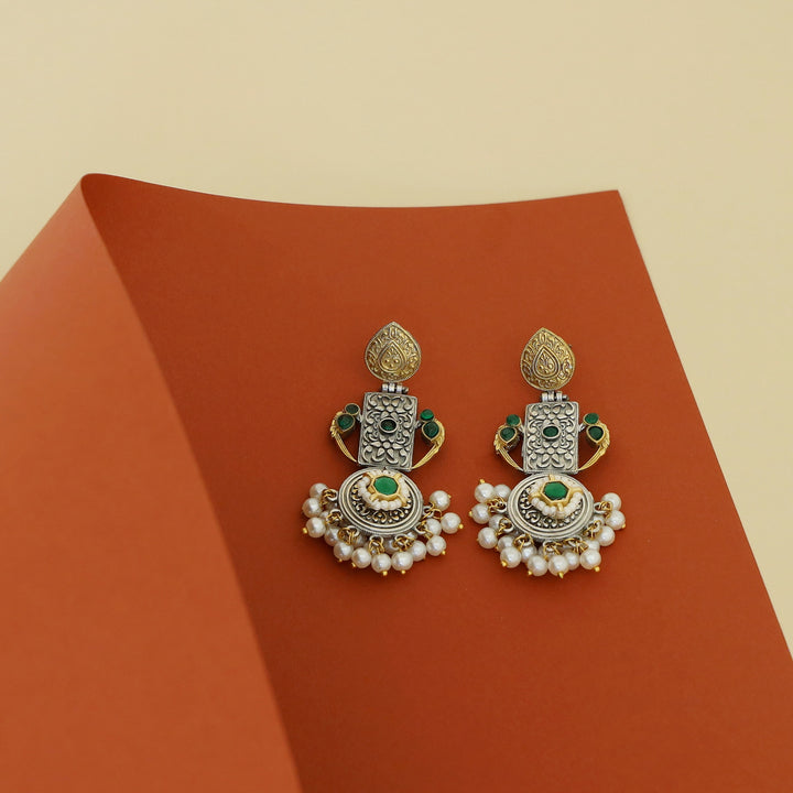 Chansy Drop Rectangle & Circle Pearl Earring