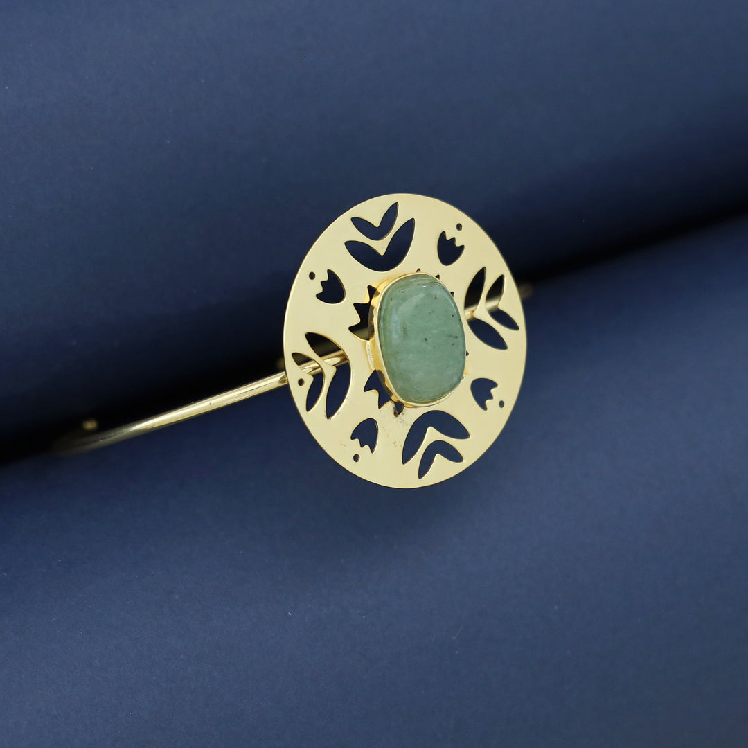 Abhira Golden Circle Oval Natural Stone Bangle