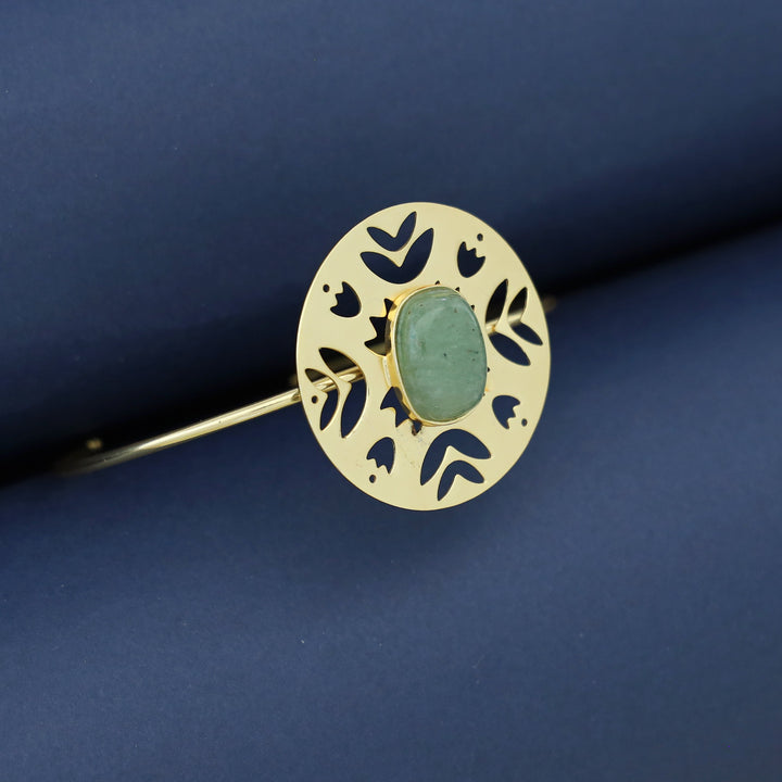 Abhira Golden Circle Oval Natural Stone Bangle