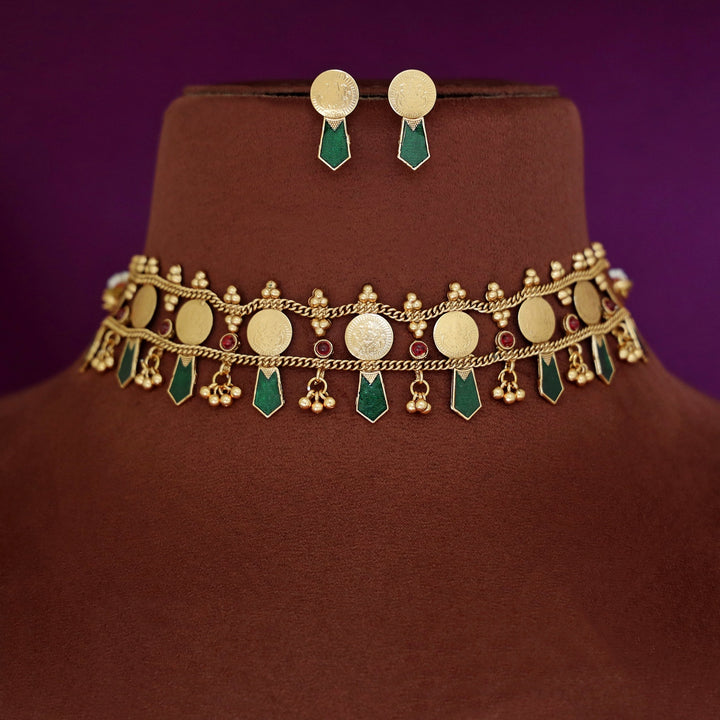 Sridha 2 Layer Kashi Palakka Enamel Choker With Earring