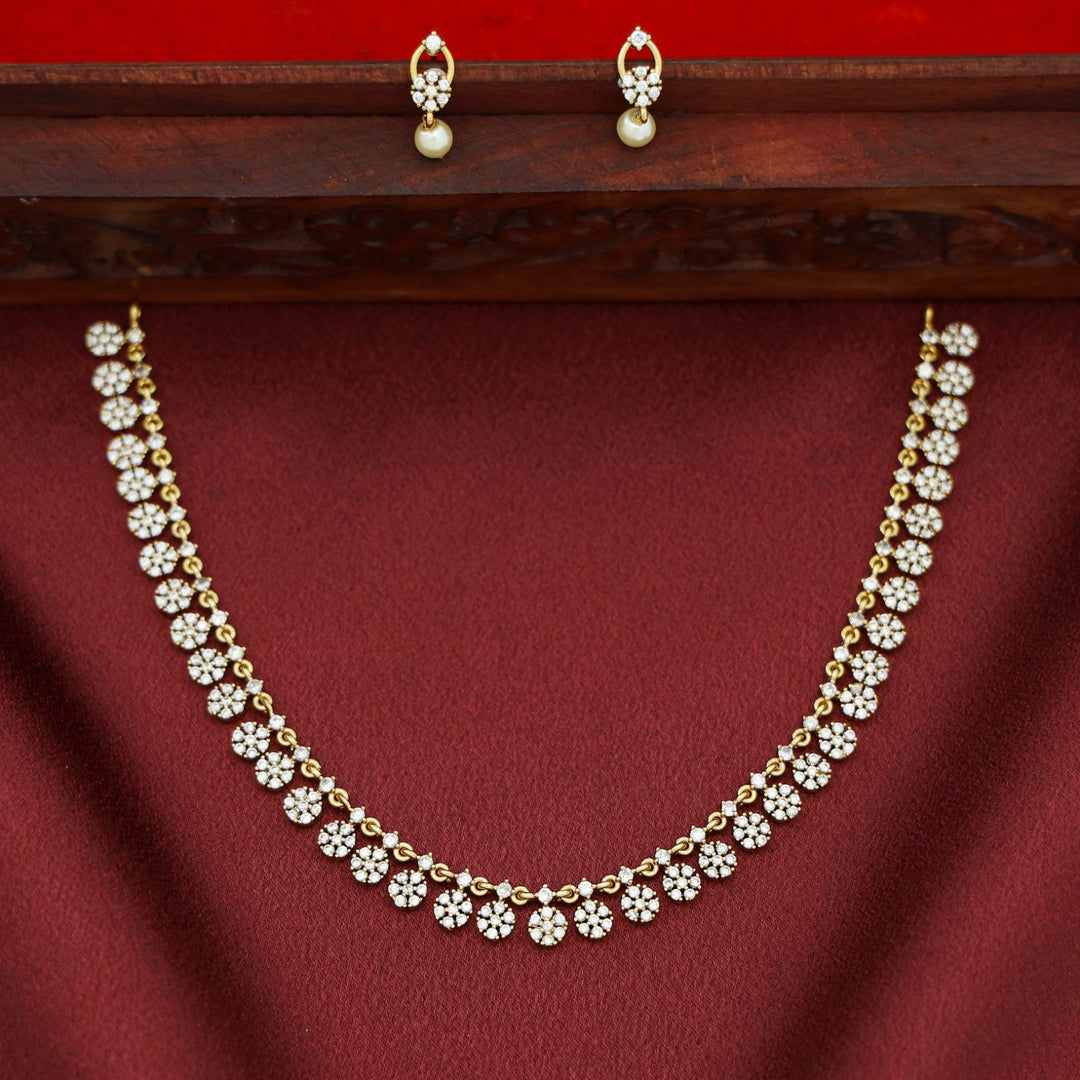 Mithu Sayali Flowery AD Stone Neckpiece With Earring