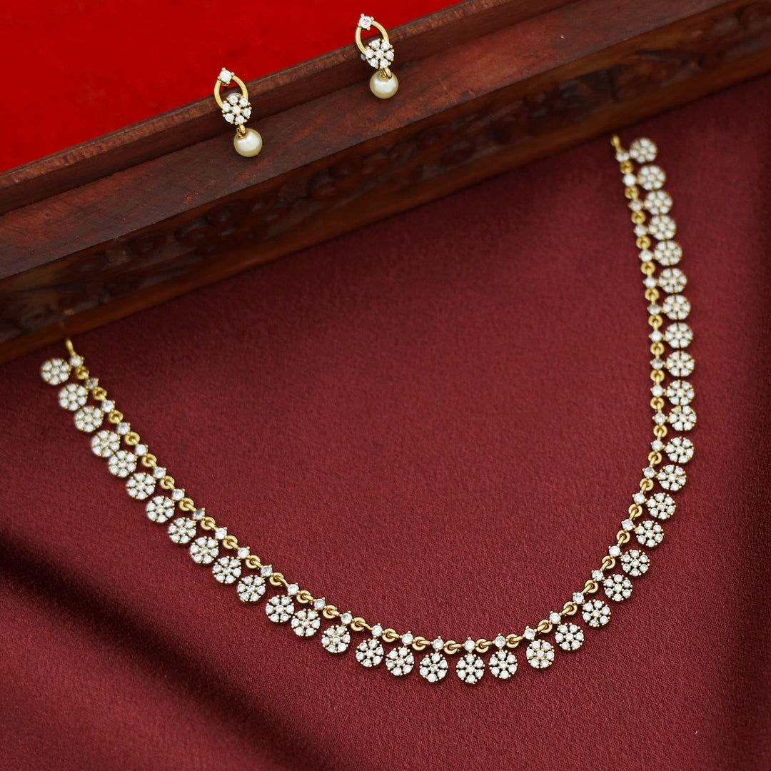 Mithu Sayali Flowery AD Stone Neckpiece With Earring