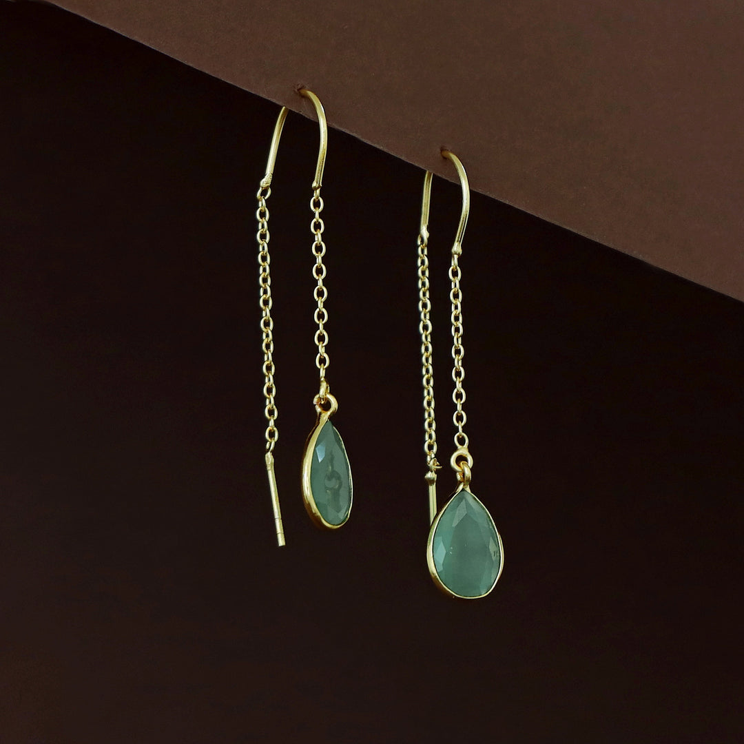 Fiyona Glossy Drop Chain Needle And Thread Earring