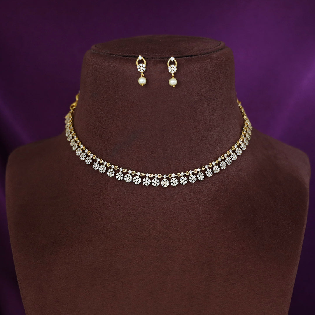 Mithu Sayali Flowery AD Stone Neckpiece With Earring