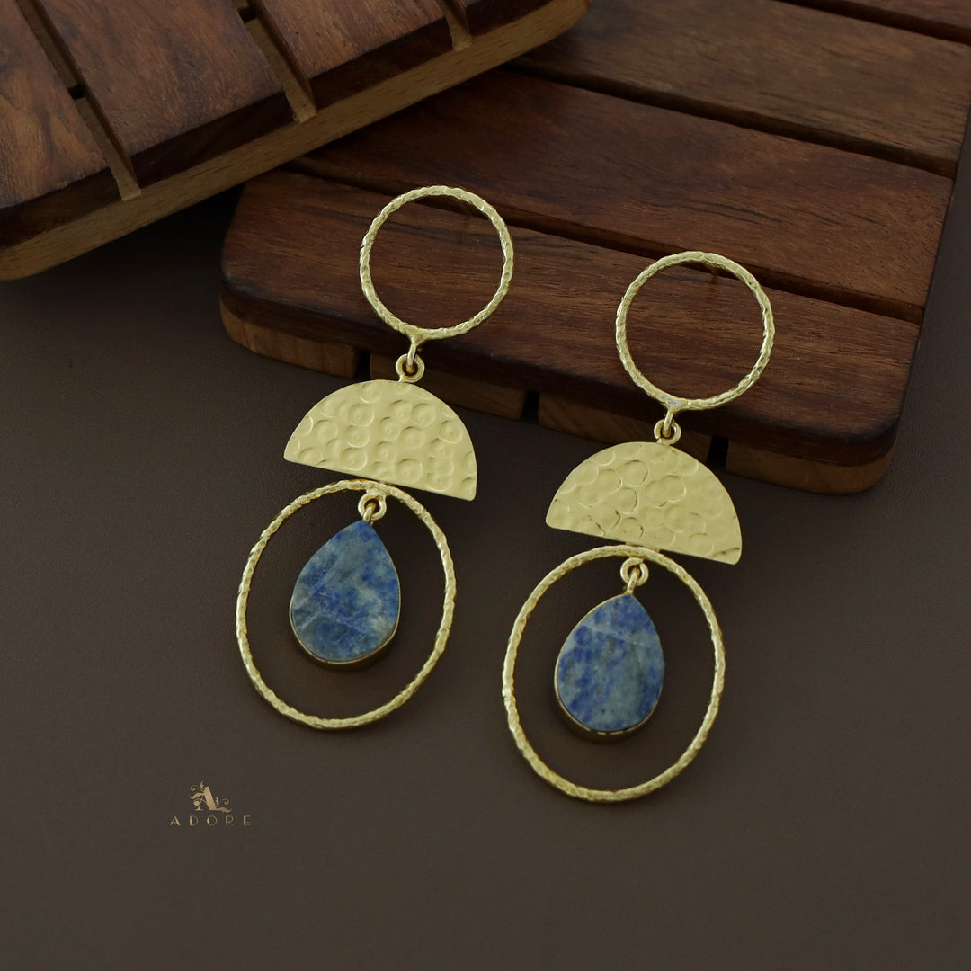Golden Hammered Dual Circle + Semicircle Earring