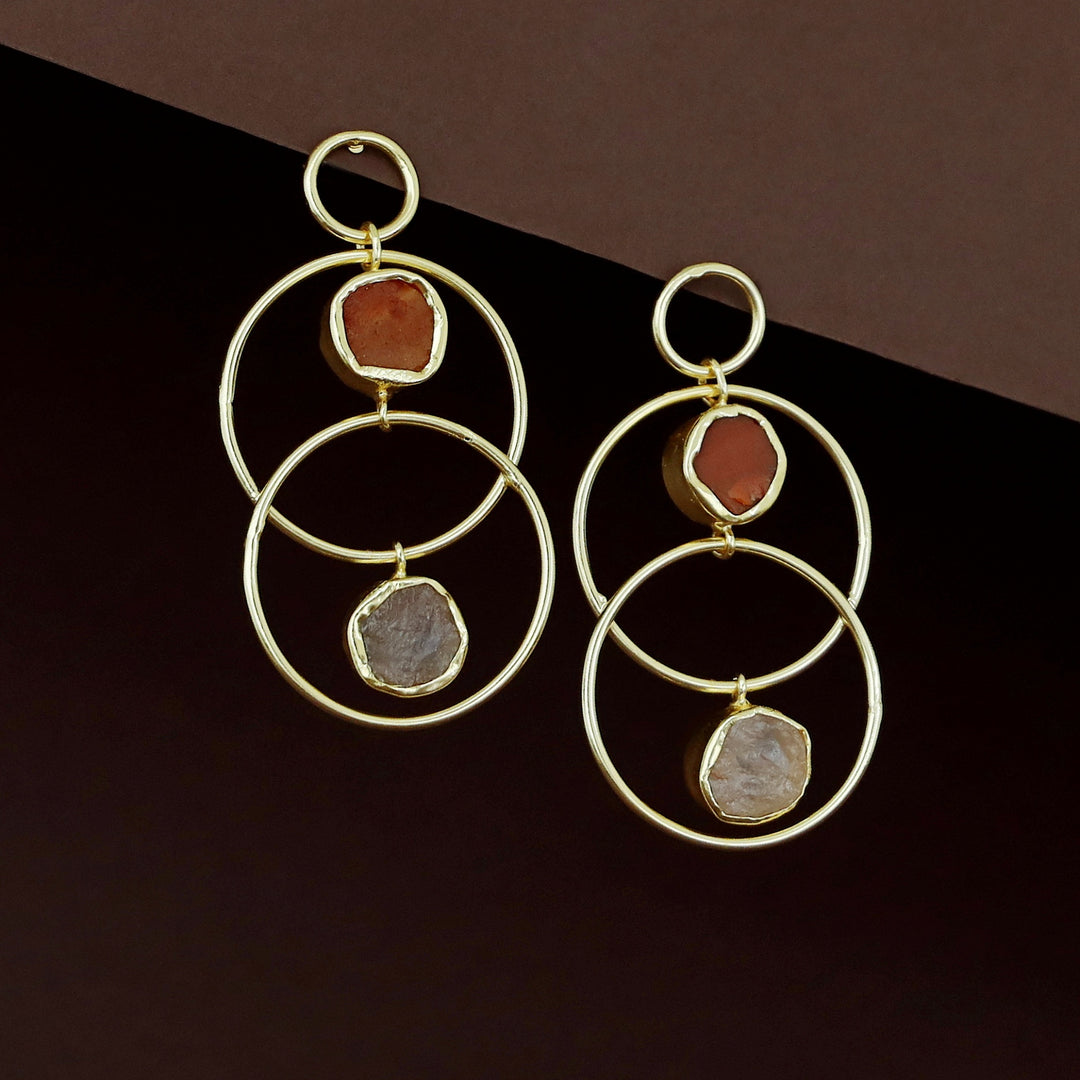 Dinaya Golden Dual Circle Raw Stone Earring