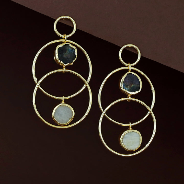 Dinaya Golden Dual Circle Raw Stone Earring
