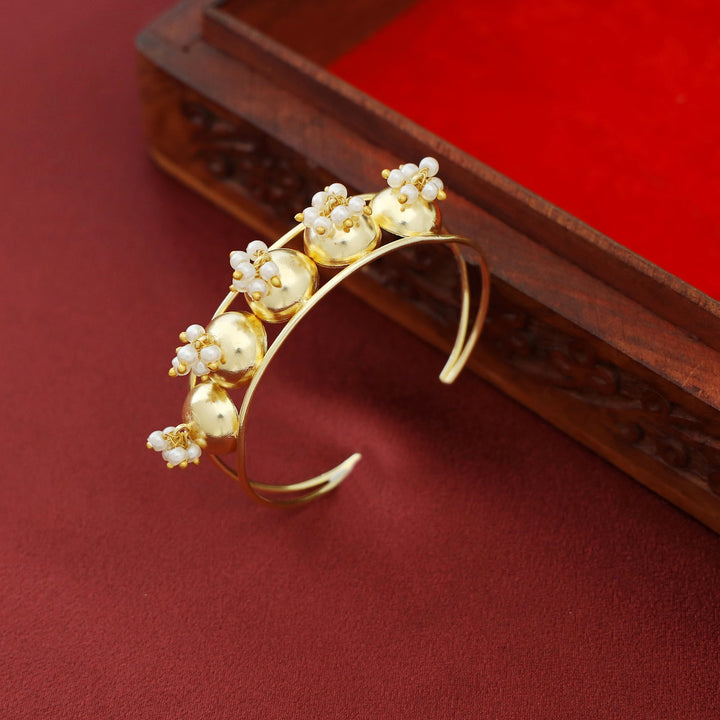Divya Golden Half Ball Pearl 2 Layer Bangle
