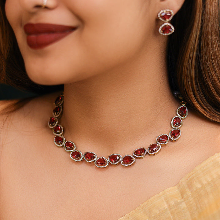 Premium Triangle Glossy Short AD Neckpiece with Earring