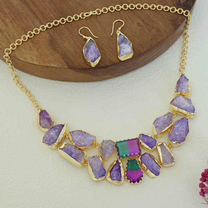 Blessy Golden Dyed Stone Neckpiece With Drop