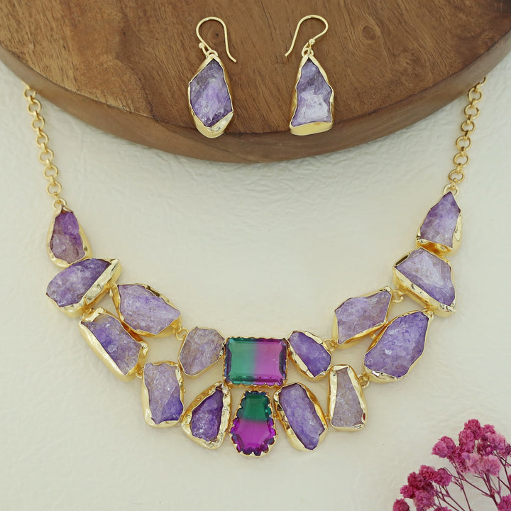 Blessy Golden Dyed Stone Neckpiece With Drop
