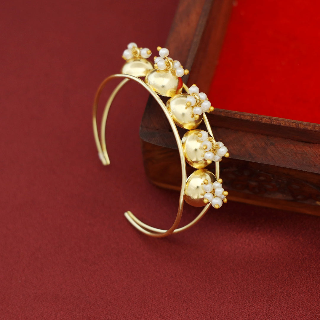 Divya Golden Half Ball Pearl 2 Layer Bangle