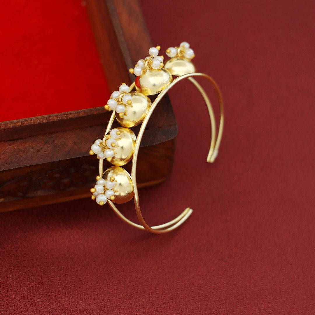 Divya Golden Half Ball Pearl 2 Layer Bangle