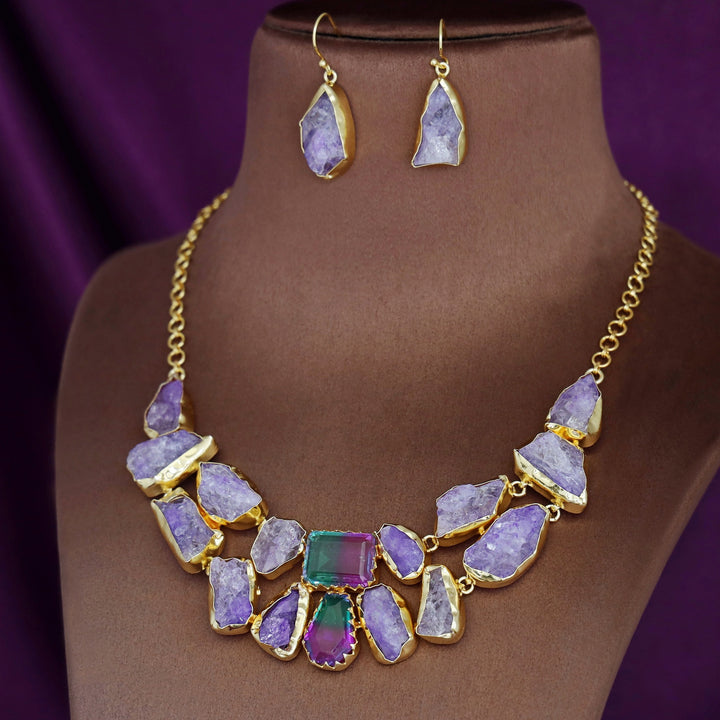 Blessy Golden Dyed Stone Neckpiece With Drop