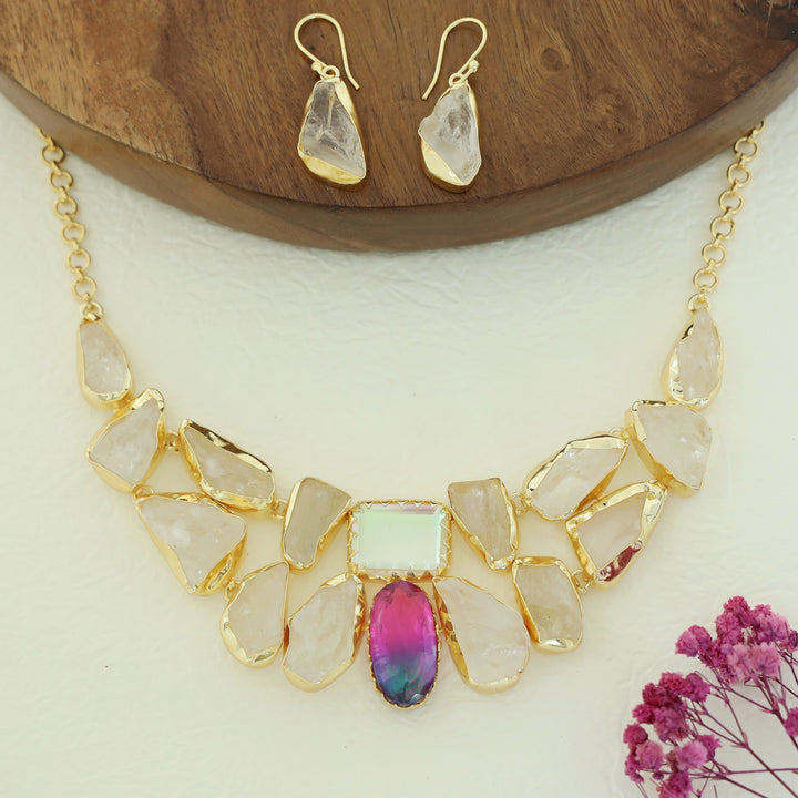 Blessy Golden Dyed Stone Neckpiece With Drop