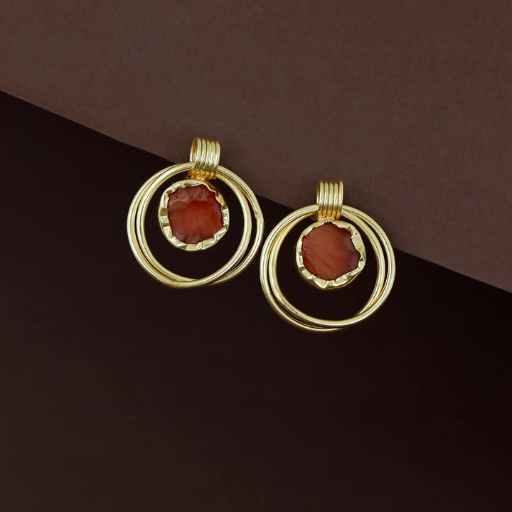 Golden Dual Circle Raw Stone Earring