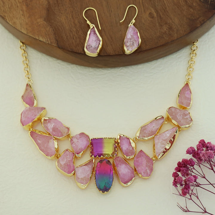 Blessy Golden Dyed Stone Neckpiece With Drop