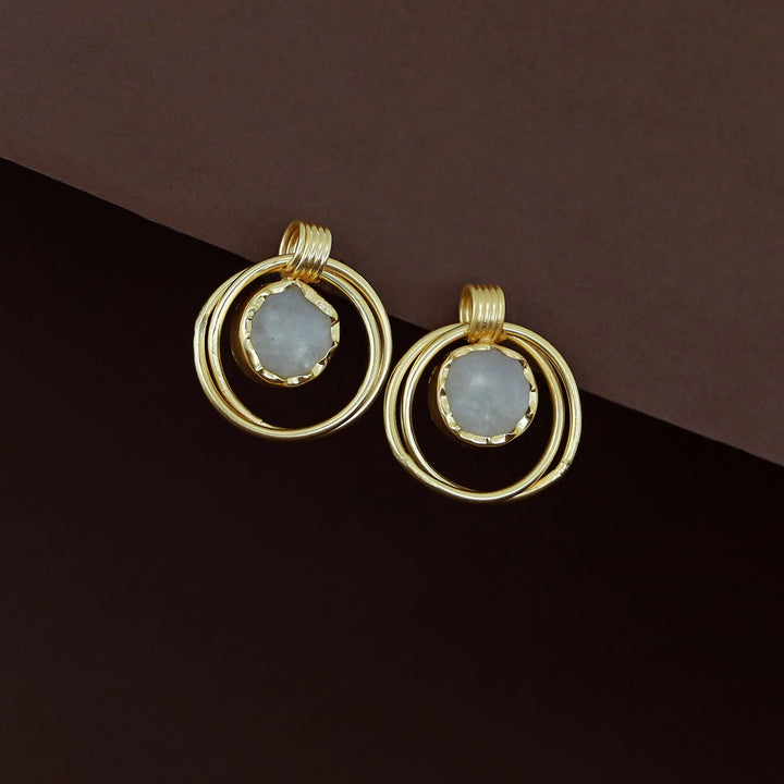 Golden Dual Circle Raw Stone Earring