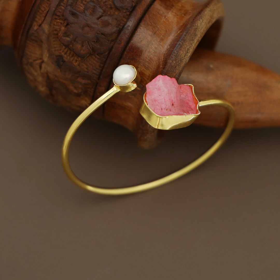 Libra Dyed & Raw Stone + Pearl Bangle