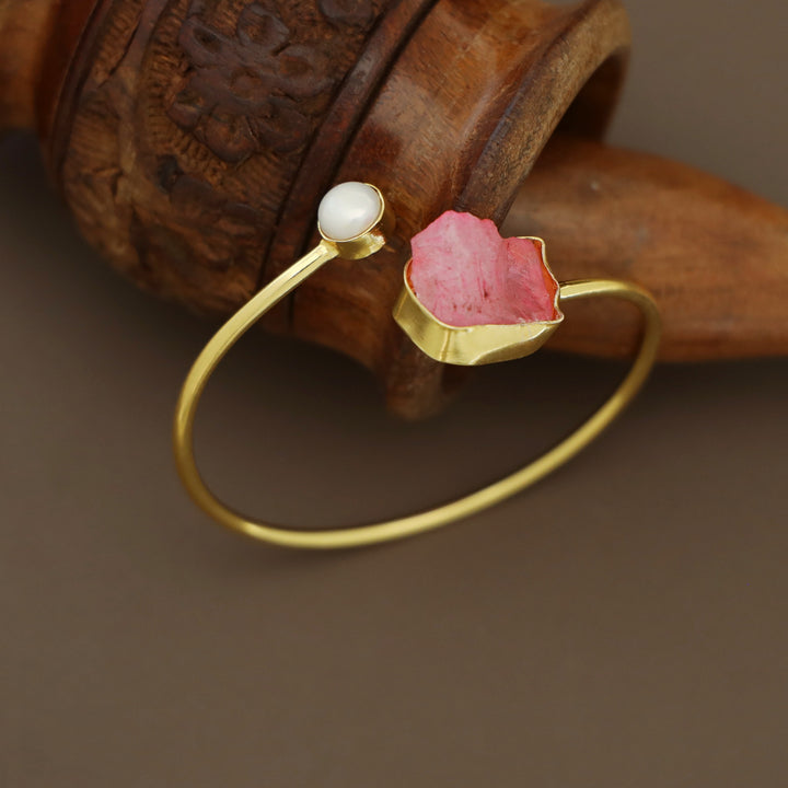 Libra Dyed & Raw Stone + Pearl Bangle