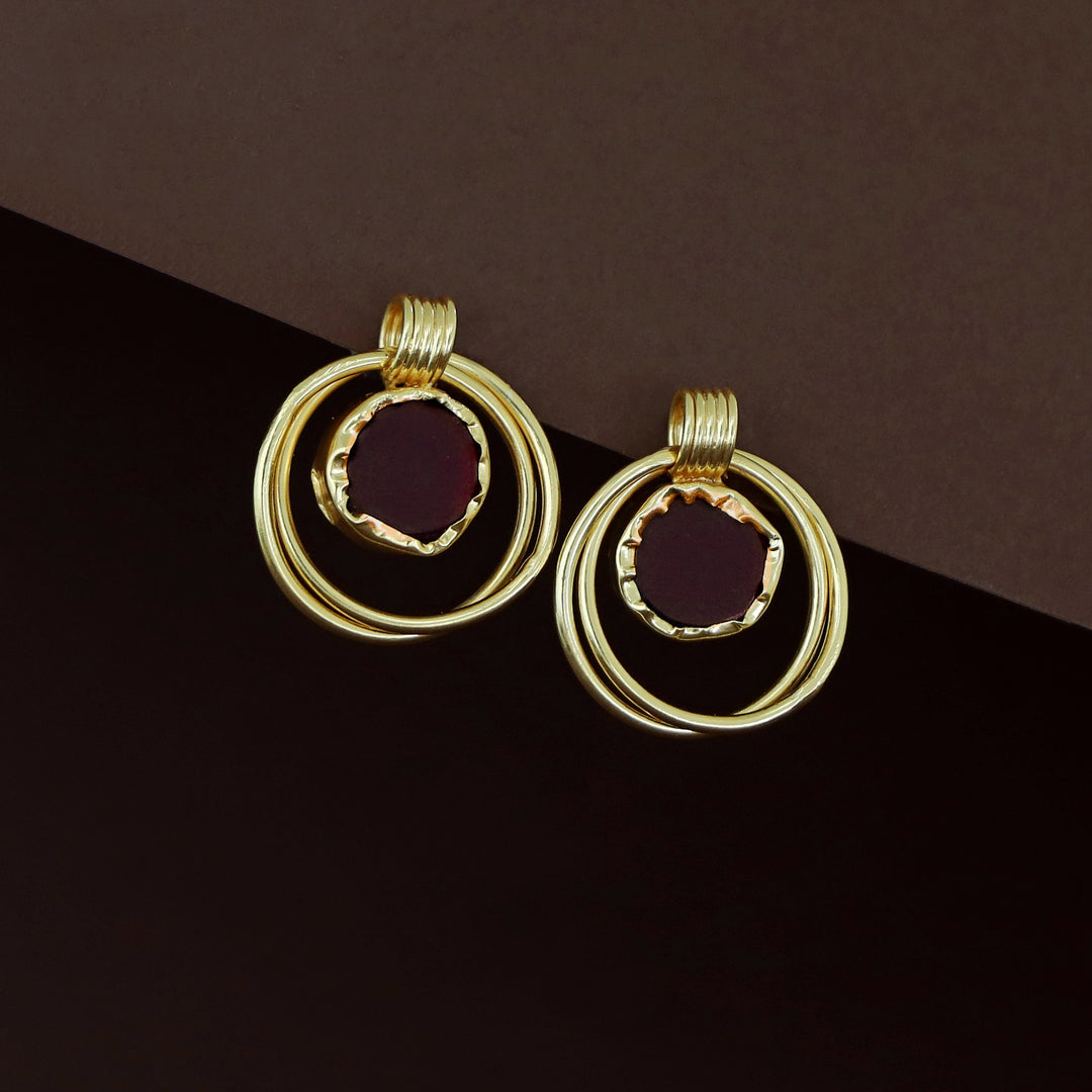 Golden Dual Circle Raw Stone Earring