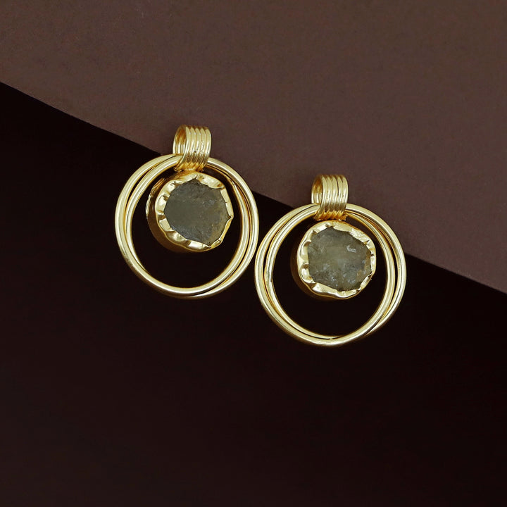Golden Dual Circle Raw Stone Earring