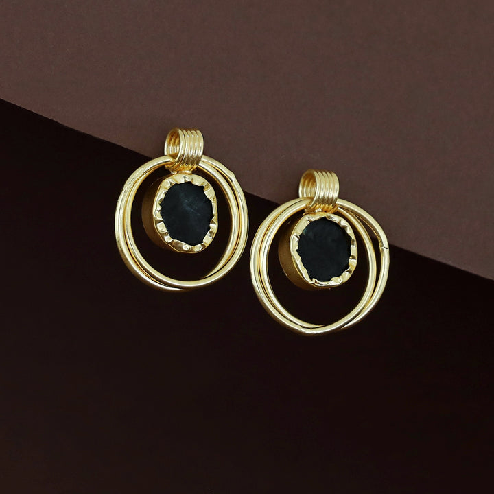Golden Dual Circle Raw Stone Earring