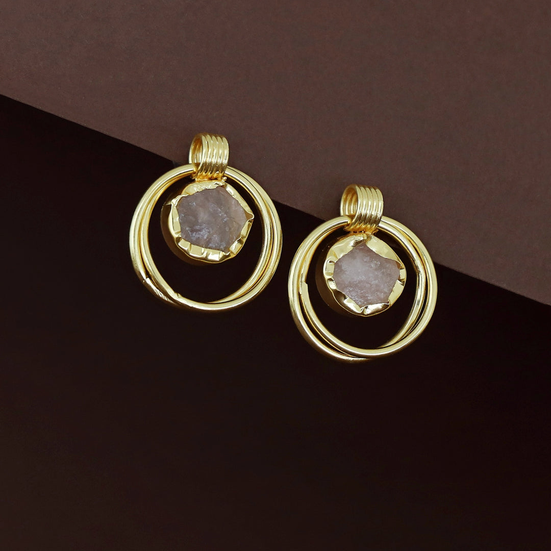Golden Dual Circle Raw Stone Earring