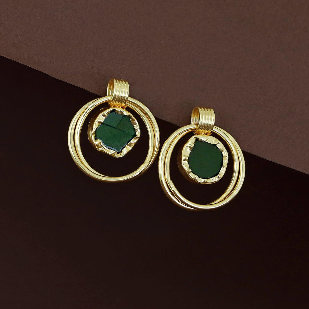Golden Dual Circle Raw Stone Earring