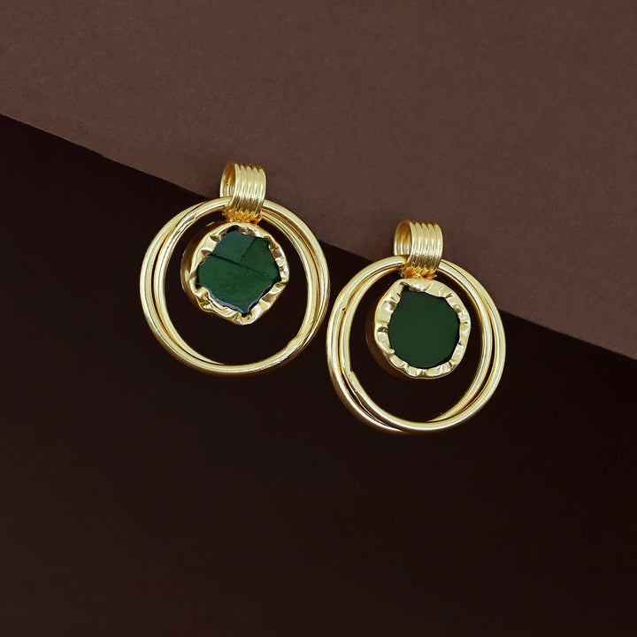 Golden Dual Circle Raw Stone Earring
