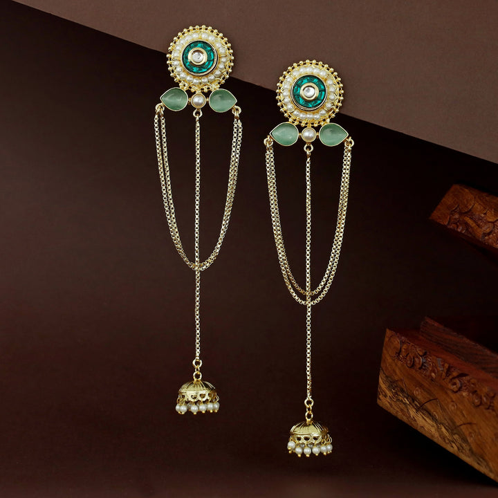 Golden Circle Pearl Glossy Hanging Kashmiri Jhumka